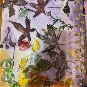 Nature's Palette Mixed Media Art with Gold Leaf Accents